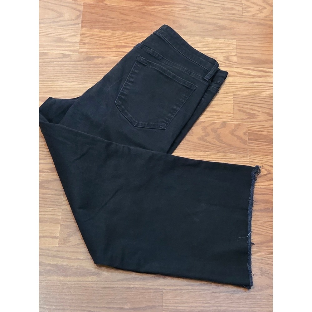 OAT New York Women Black Wide Leg Raw Hem Jeans Size 10/30 High Rise Stretch